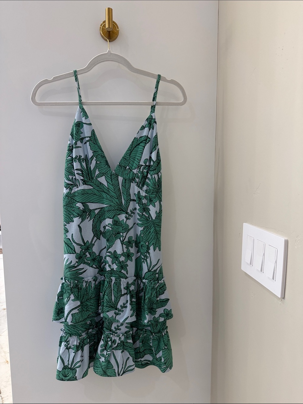 Aqua Green Leaf Print Mini Dress